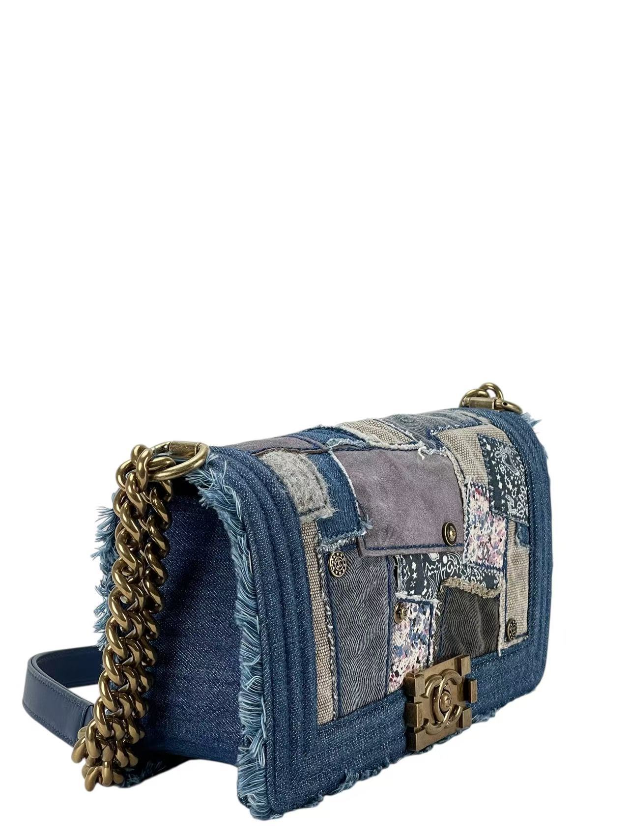 CHANEL - Boy Patchwork Denim Flap Shoulder Bag Blue 