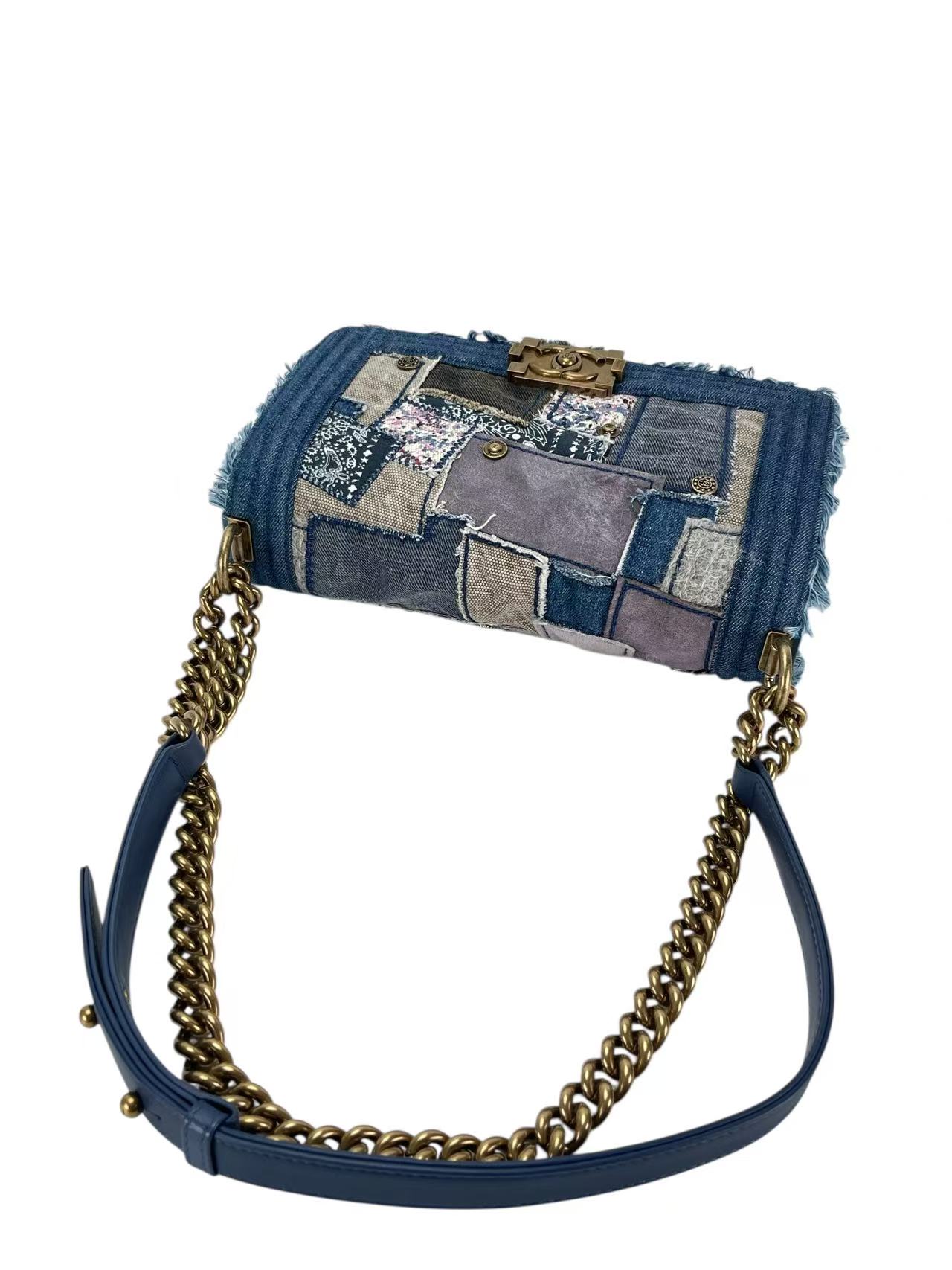 CHANEL - Boy Patchwork Denim Flap Shoulder Bag Blue 