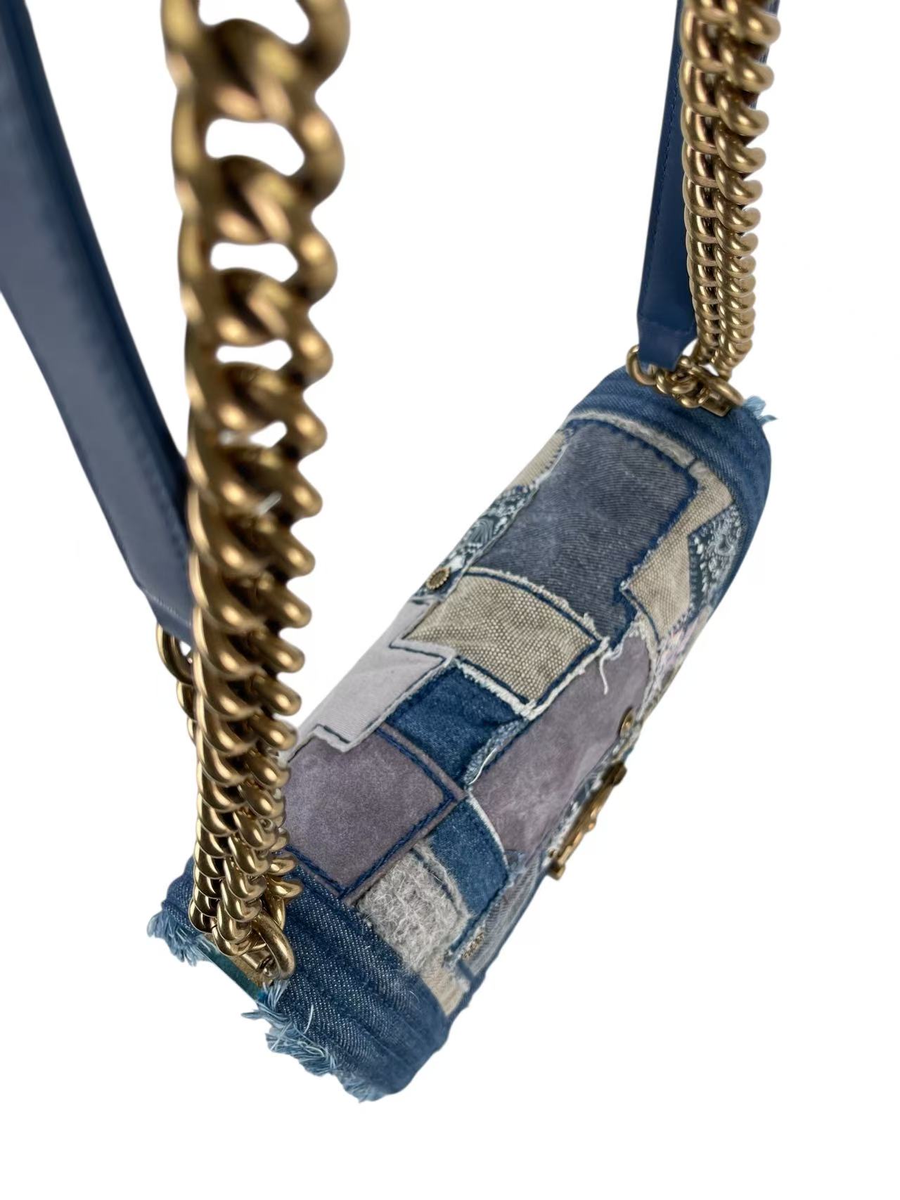 CHANEL - Boy Patchwork Denim Flap Shoulder Bag Blue 