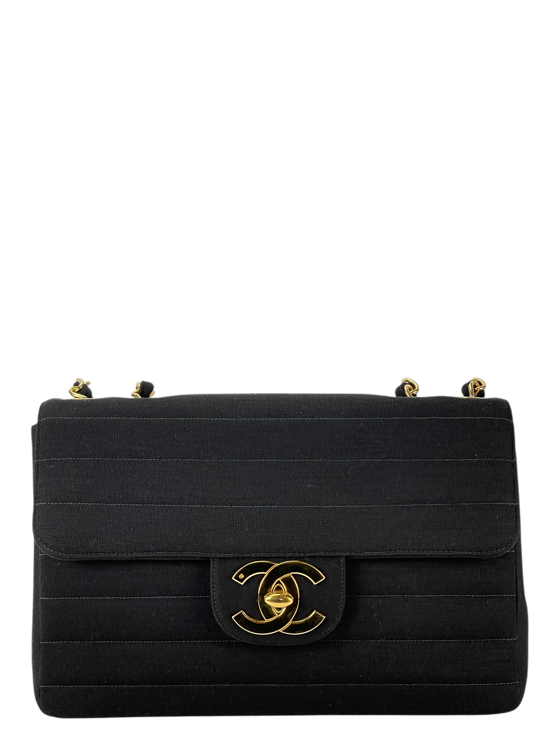 CHANEL - Black Cotton Jumbo Flap Bag 30