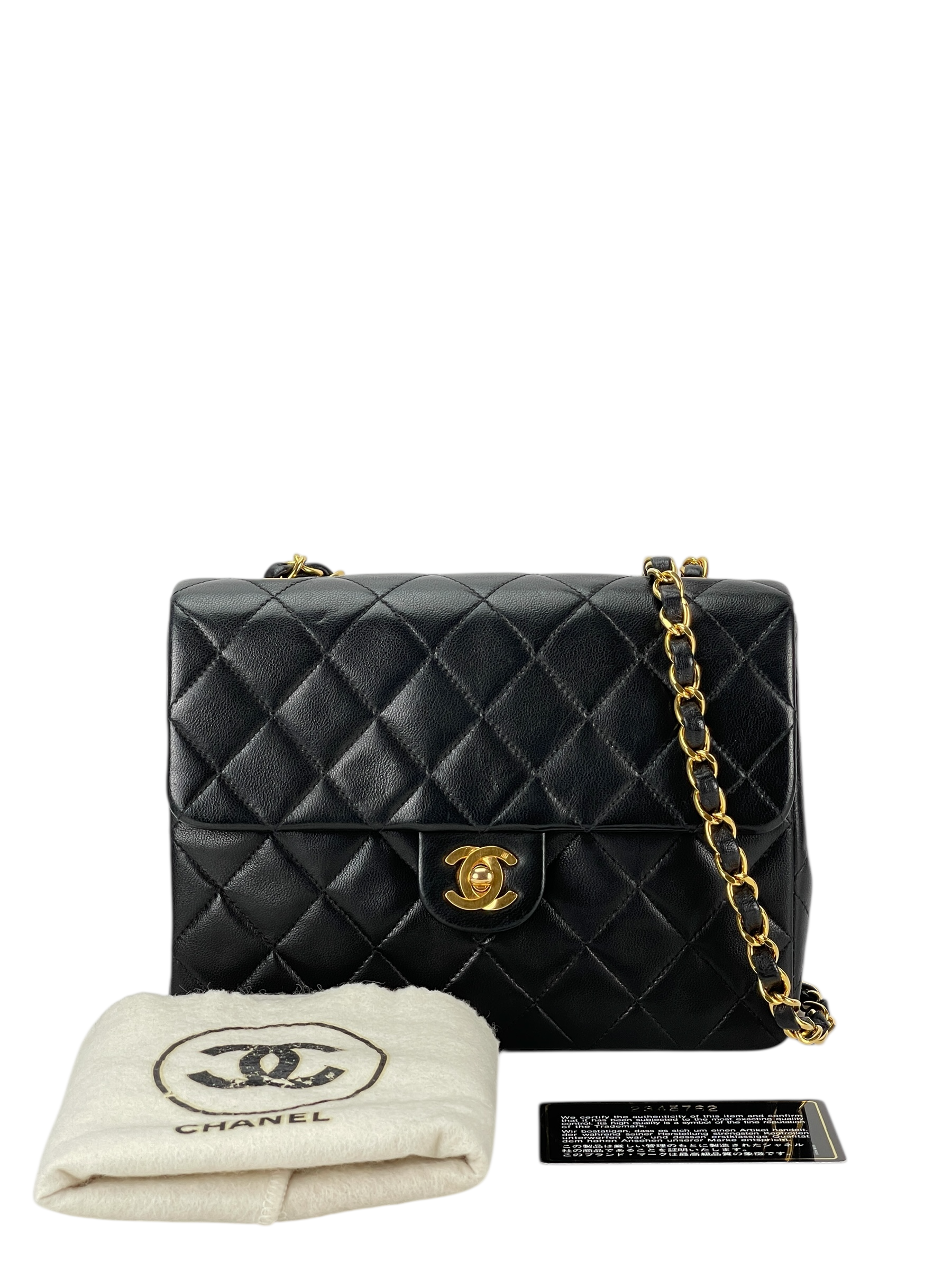 CHANEL - Mini Matlasse 20 Lambskin Single Flap Single Chain Bag Black Gold Hardware