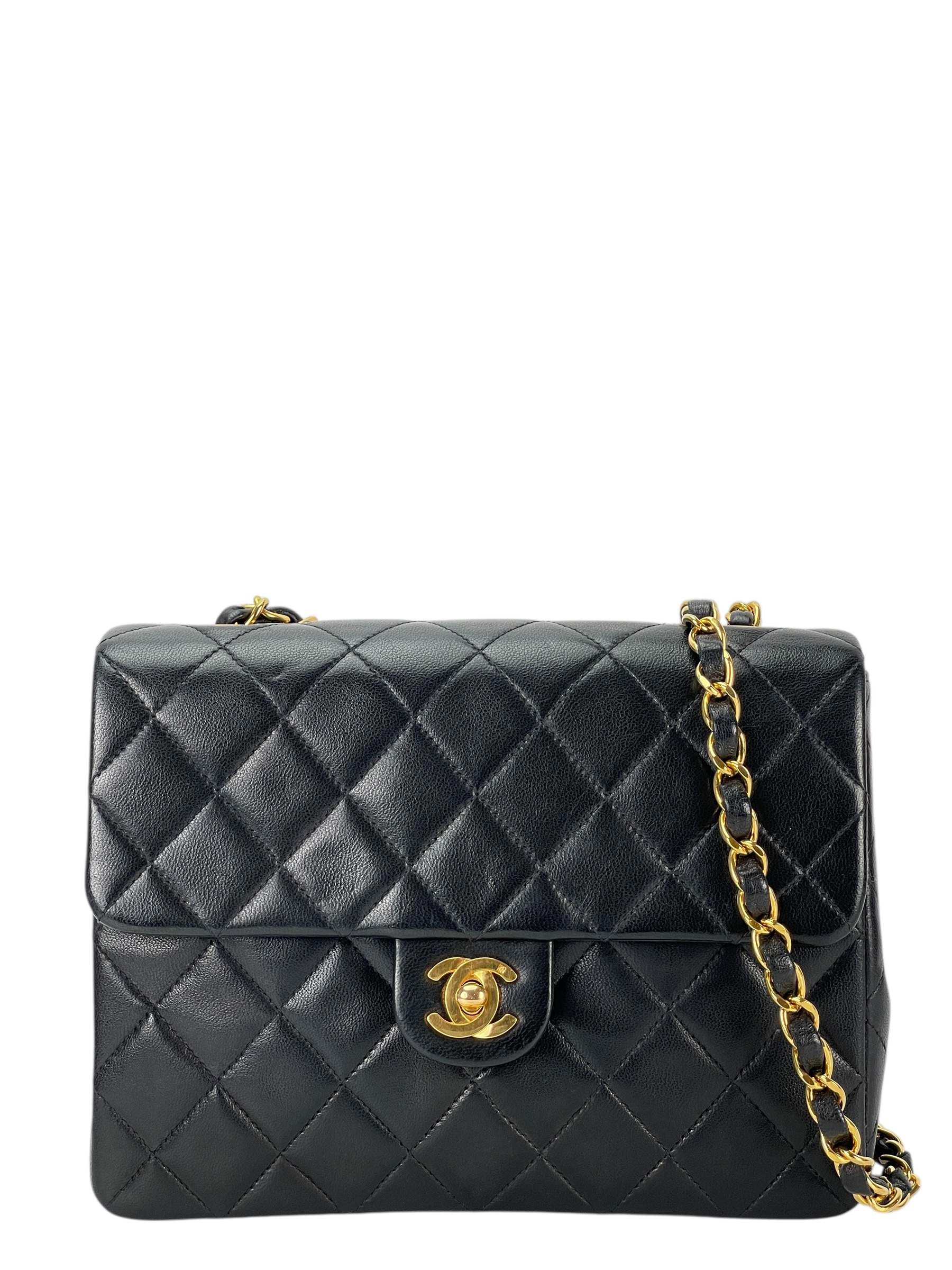 CHANEL - Mini Matlasse 20 Lambskin Single Flap Single Chain Bag Black Gold Hardware