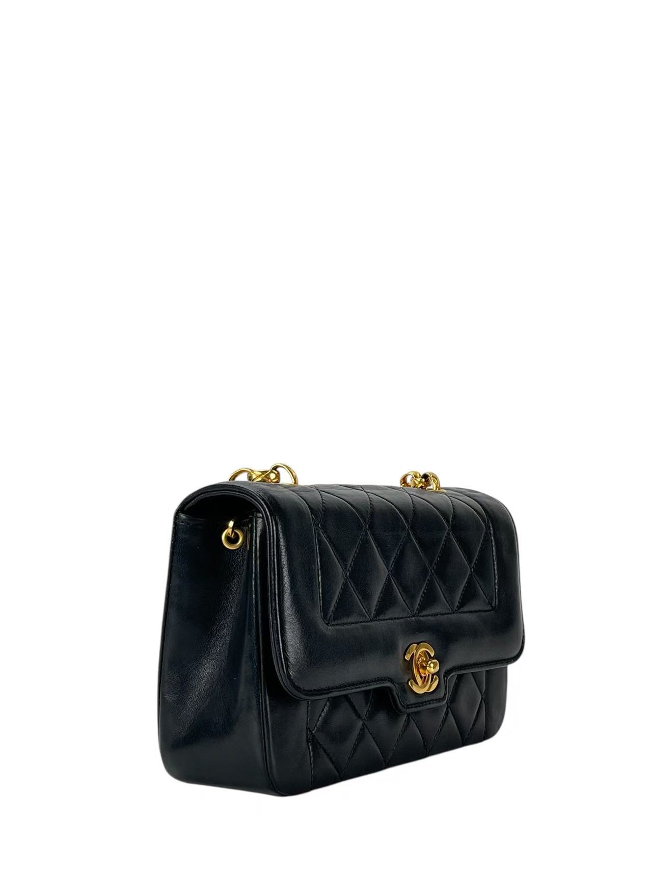 CHANEL - Black Lambskin Matelasse Single Flap Chain Bag Gold Hardware