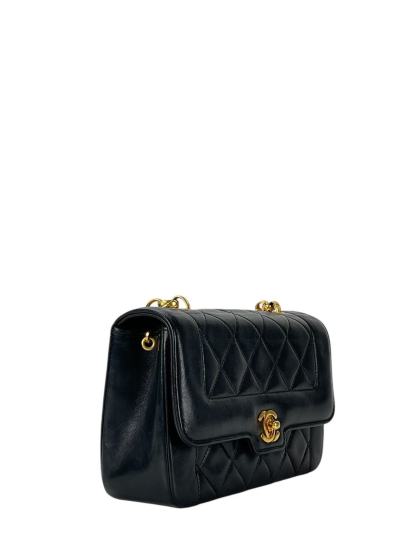 CHANEL - Black Lambskin Matelasse Single Flap Chain Bag Gold Hardware
