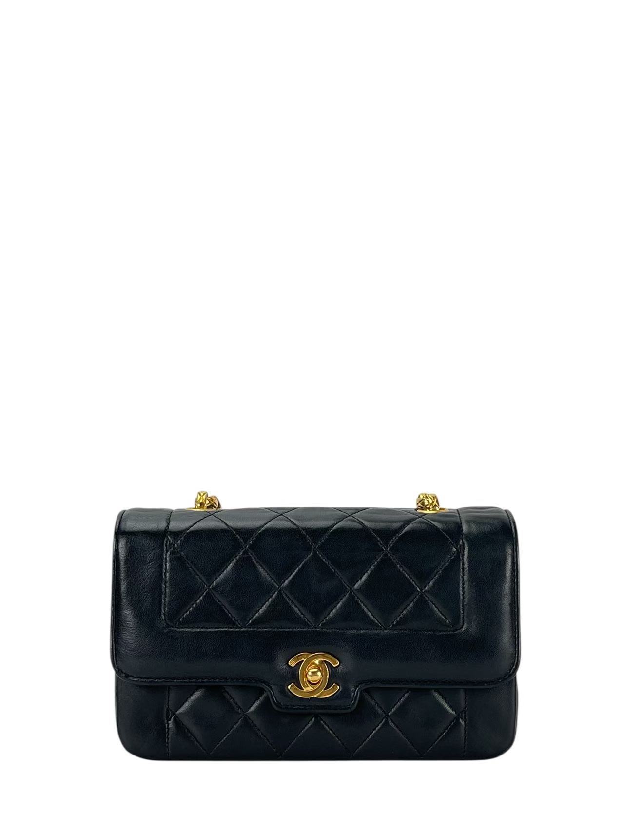 CHANEL - Black Lambskin Matelasse Single Flap Chain Bag Gold Hardware
