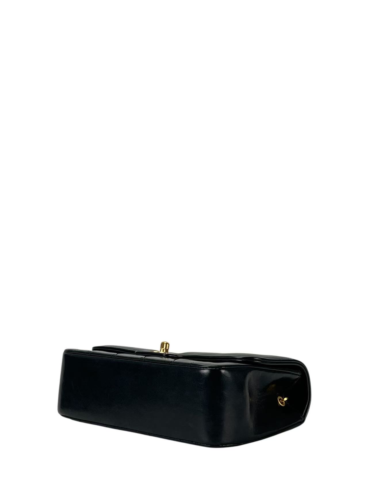 CHANEL - Black Lambskin Matelasse Single Flap Chain Bag Gold Hardware