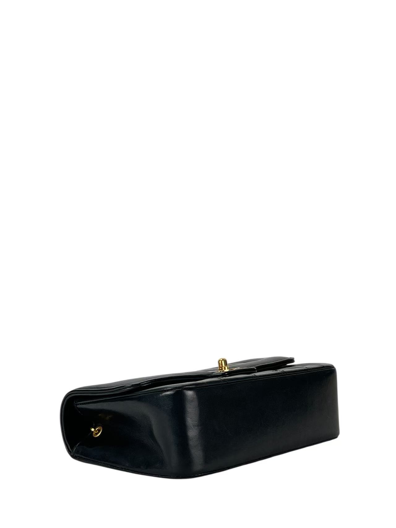 CHANEL - Black Lambskin Matelasse Single Flap Chain Bag Gold Hardware