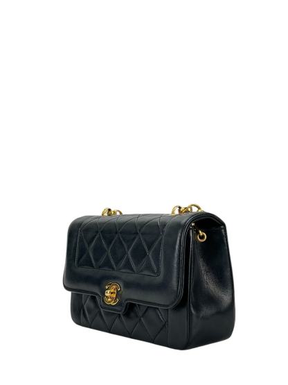 CHANEL - Black Lambskin Matelasse Single Flap Chain Bag Gold Hardware