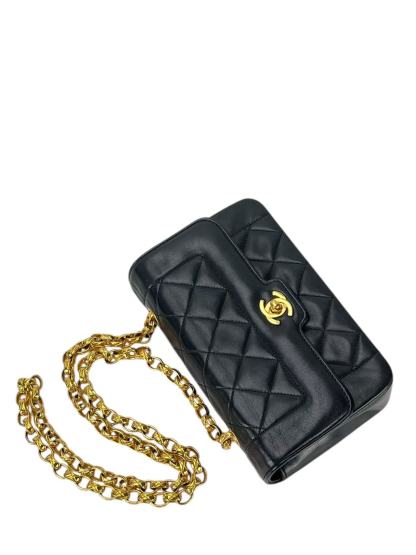 CHANEL - Black Lambskin Matelasse Single Flap Chain Bag Gold Hardware