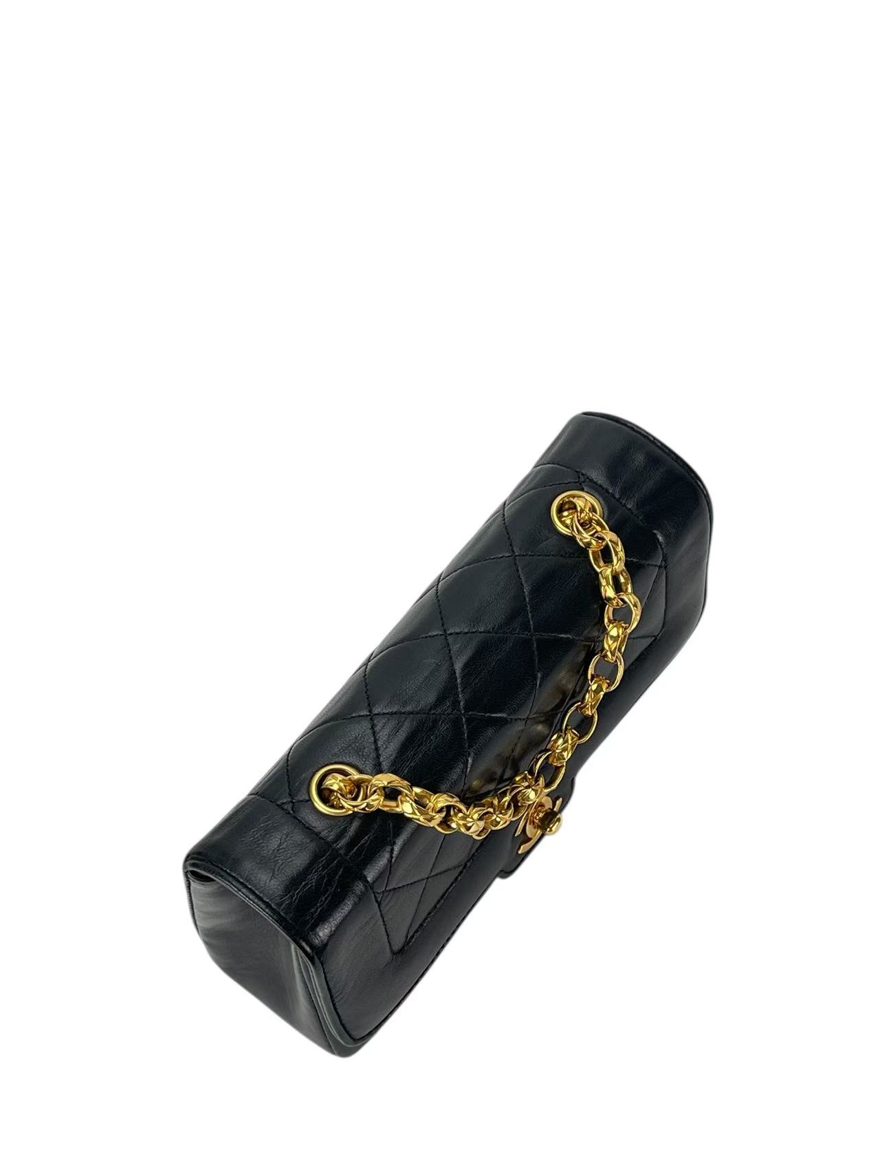 CHANEL - Black Lambskin Matelasse Single Flap Chain Bag Gold Hardware