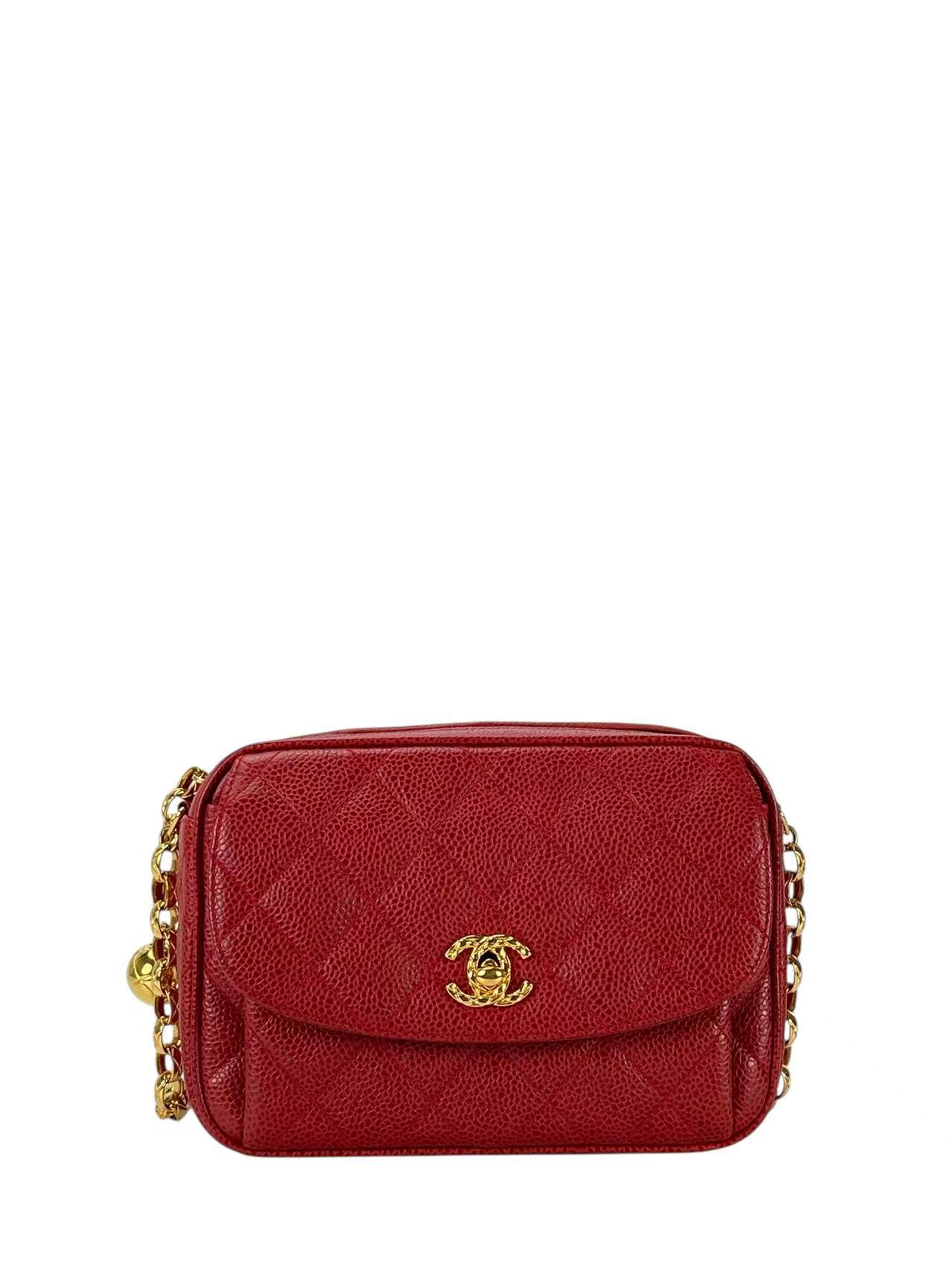 CHANEL - Red Caviar Matelasse Chain Camera Shoulder Bag