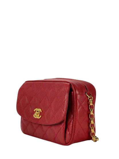 CHANEL - Red Caviar Matelasse Chain Camera Shoulder Bag