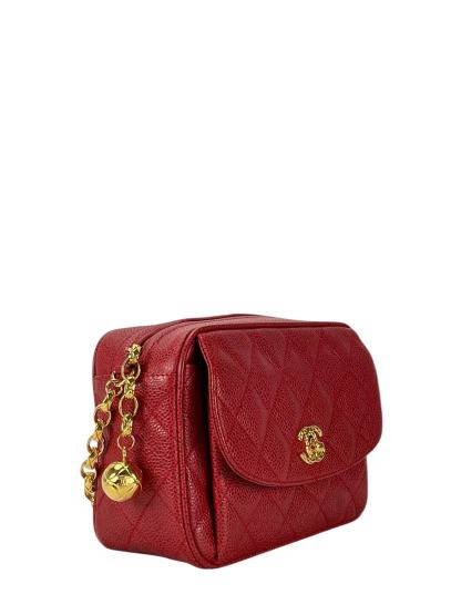 CHANEL - Red Caviar Matelasse Chain Camera Shoulder Bag