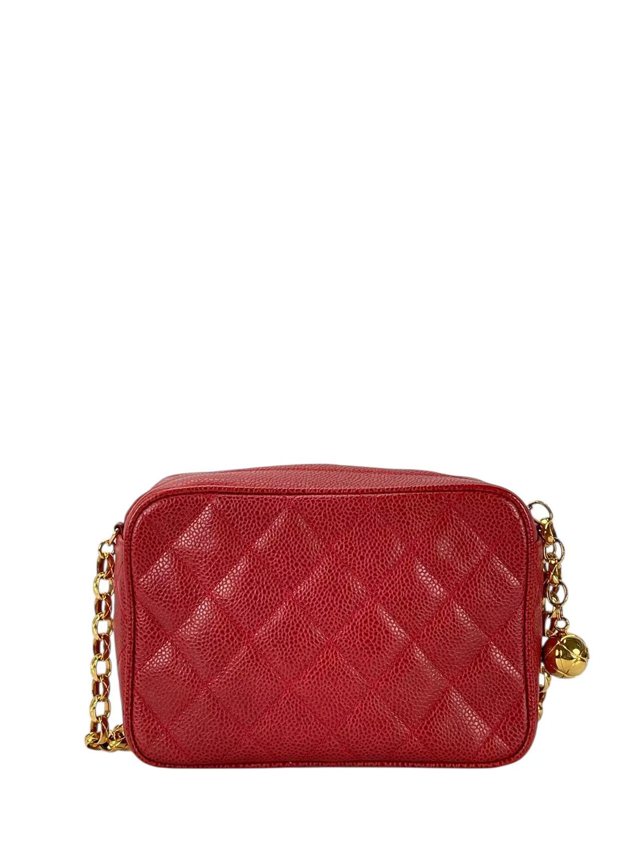 CHANEL - Red Caviar Matelasse Chain Camera Shoulder Bag – Camellia