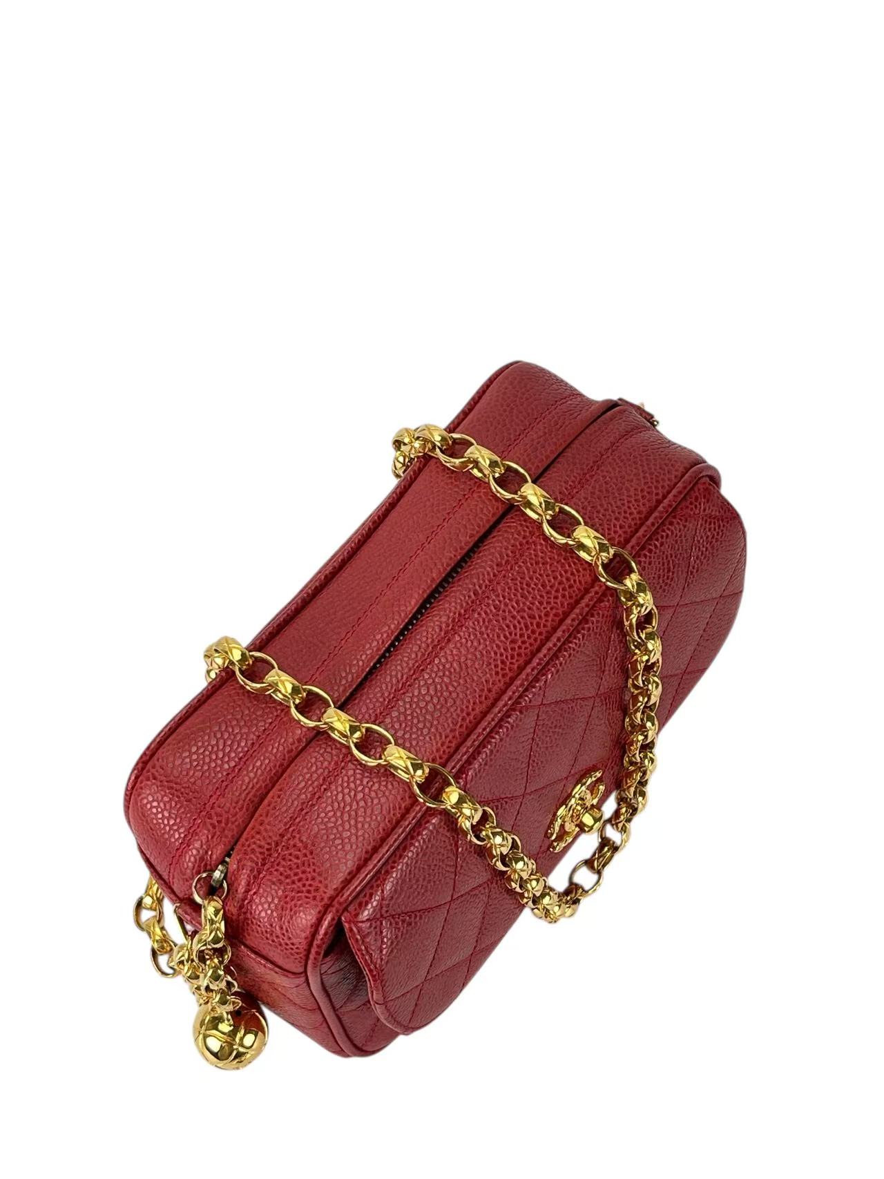 CHANEL - Red Caviar Matelasse Chain Camera Shoulder Bag – Camellia