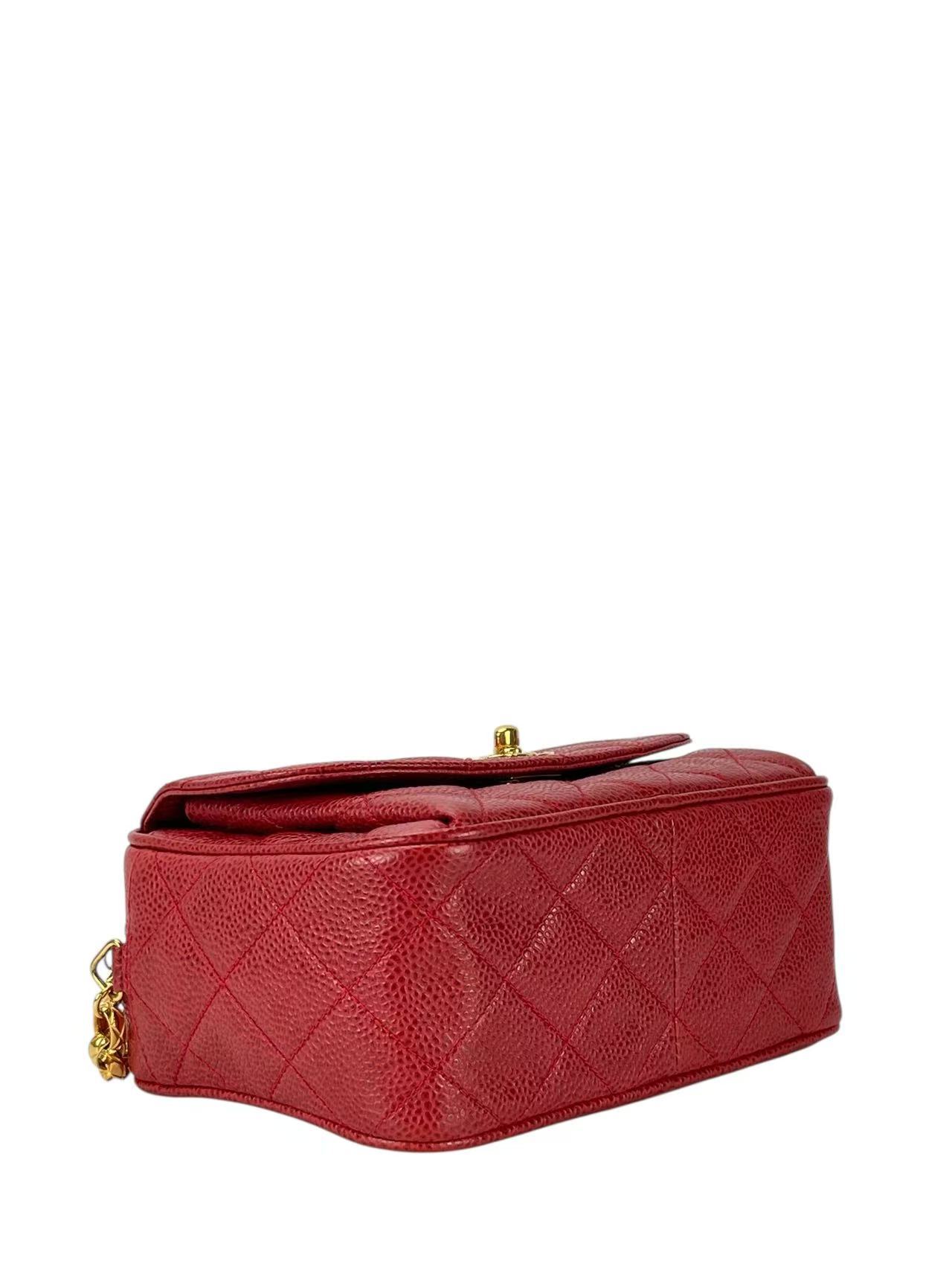 CHANEL - Red Caviar Matelasse Chain Camera Shoulder Bag