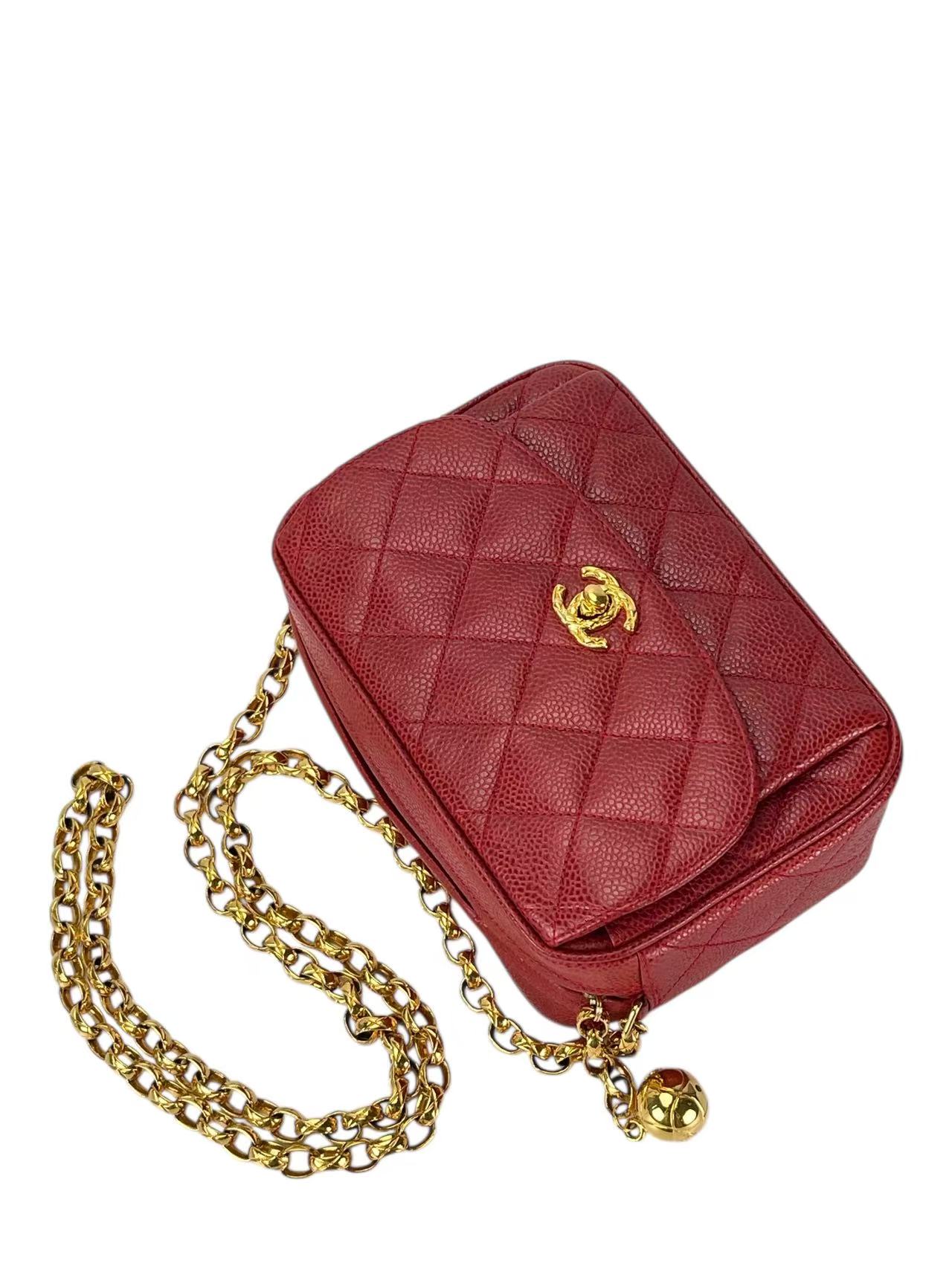 CHANEL - Red Caviar Matelasse Chain Camera Shoulder Bag