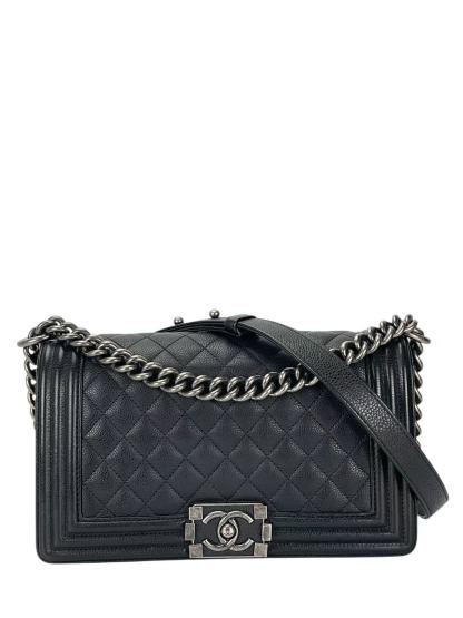 CHANEL - Medium Boy Flap Bag Black Caviar Sliver Hardware