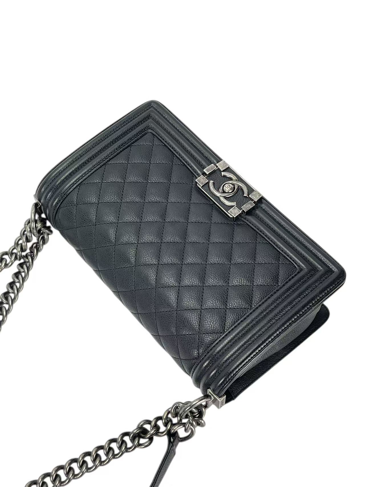 CHANEL - Medium Boy Flap Bag Black Caviar Sliver Hardware