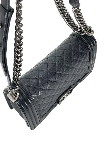 CHANEL - Medium Boy Flap Bag Black Caviar Sliver Hardware