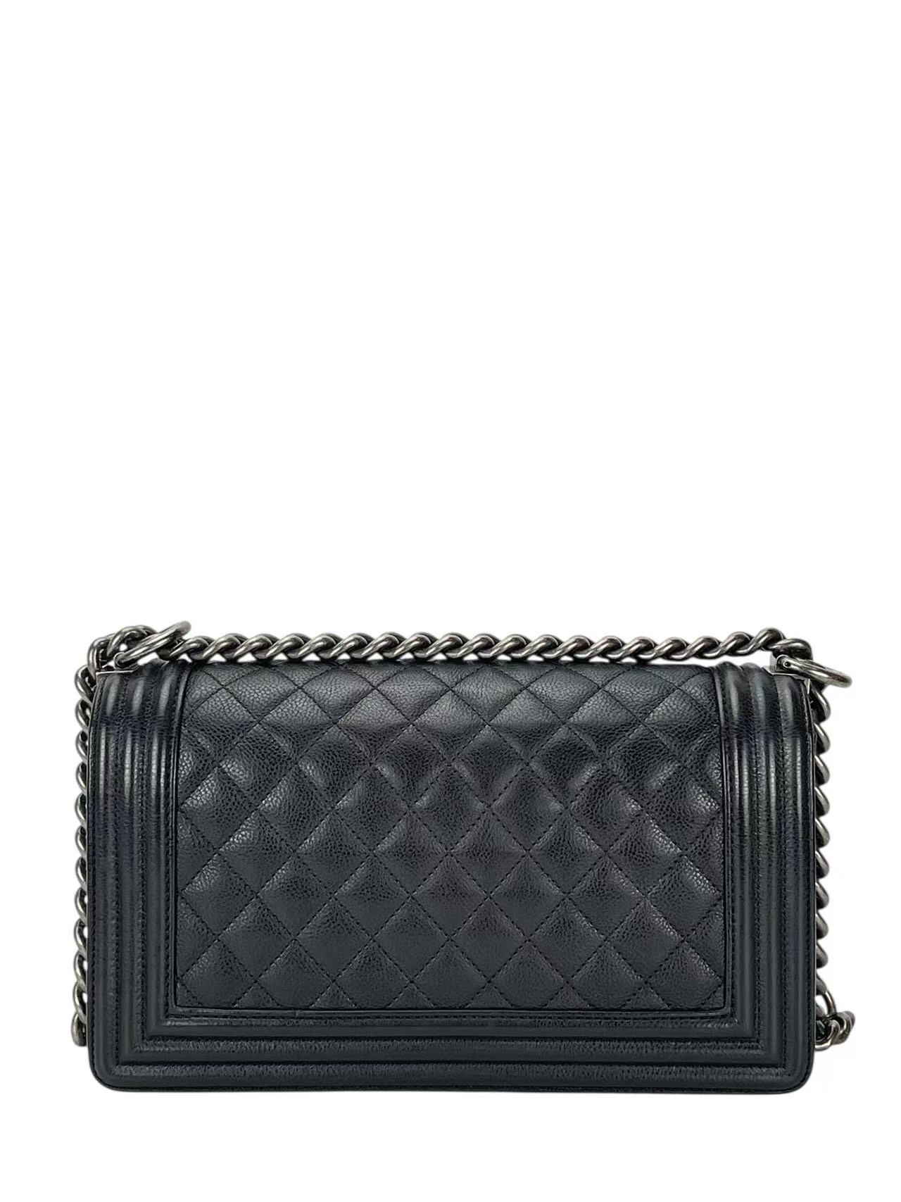 CHANEL - Medium Boy Flap Bag Black Caviar Sliver Hardware