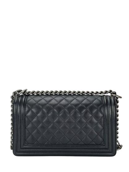 CHANEL - Medium Boy Flap Bag Black Caviar Sliver Hardware