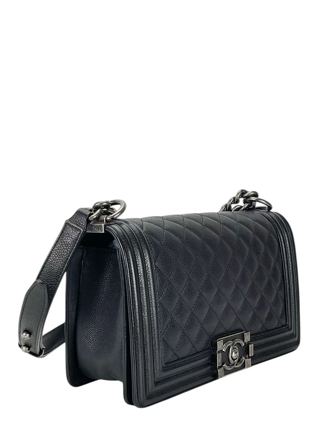 CHANEL - Medium Boy Flap Bag Black Caviar Sliver Hardware