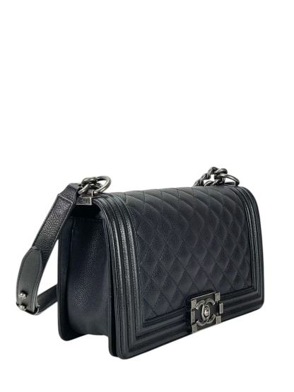 CHANEL - Medium Boy Flap Bag Black Caviar Sliver Hardware