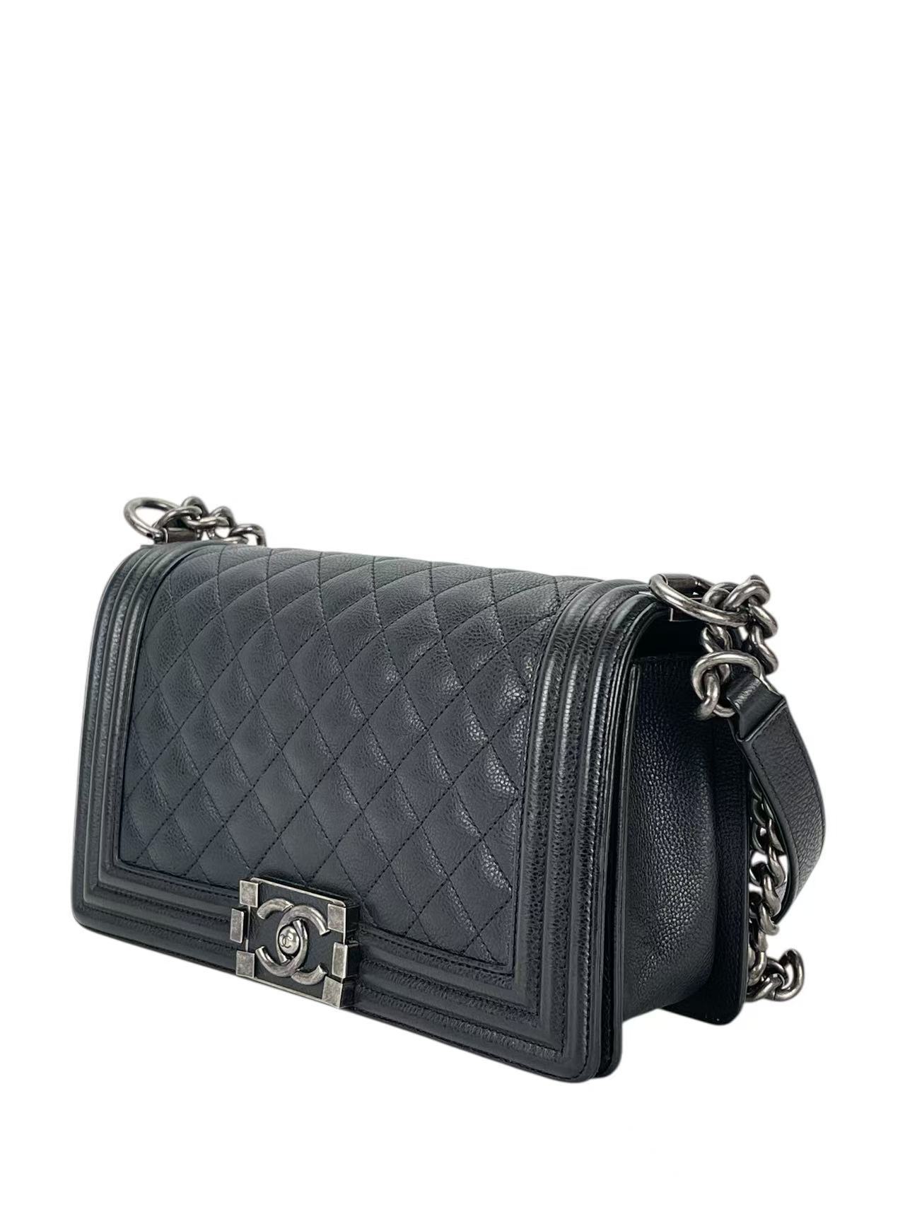 CHANEL - Medium Boy Flap Bag Black Caviar Sliver Hardware
