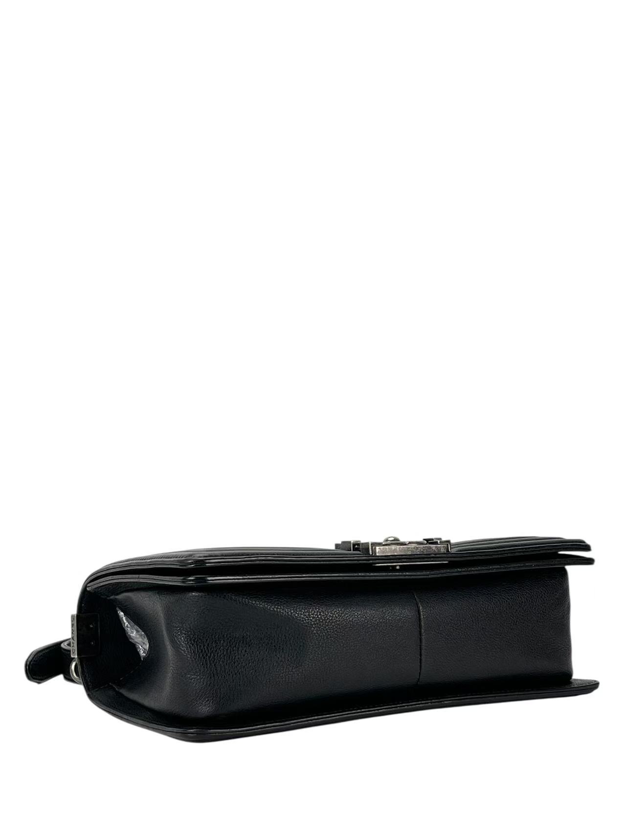 CHANEL - Medium Boy Flap Bag Black Caviar Sliver Hardware