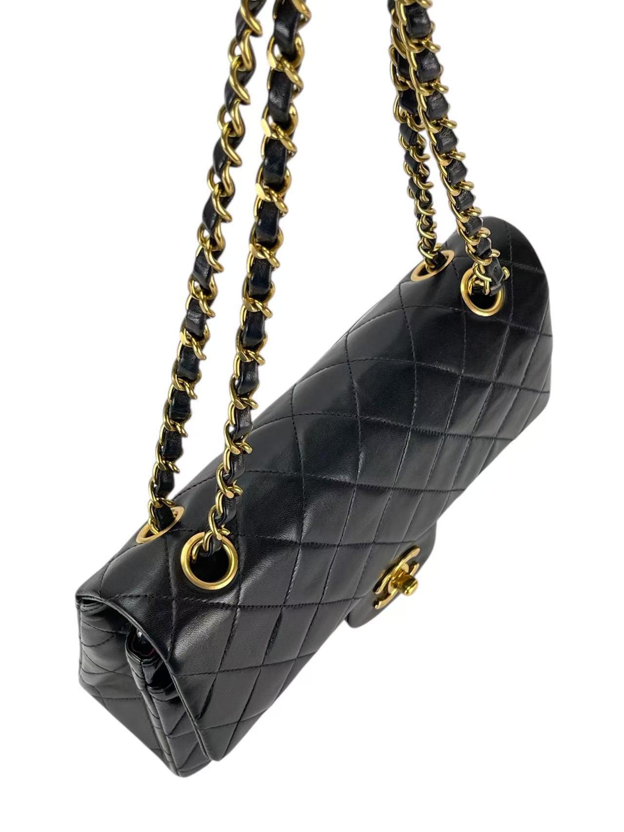 CHANEL - Small Classic Double Flap Bag Black Lambskin Gold Hardware (CF23)