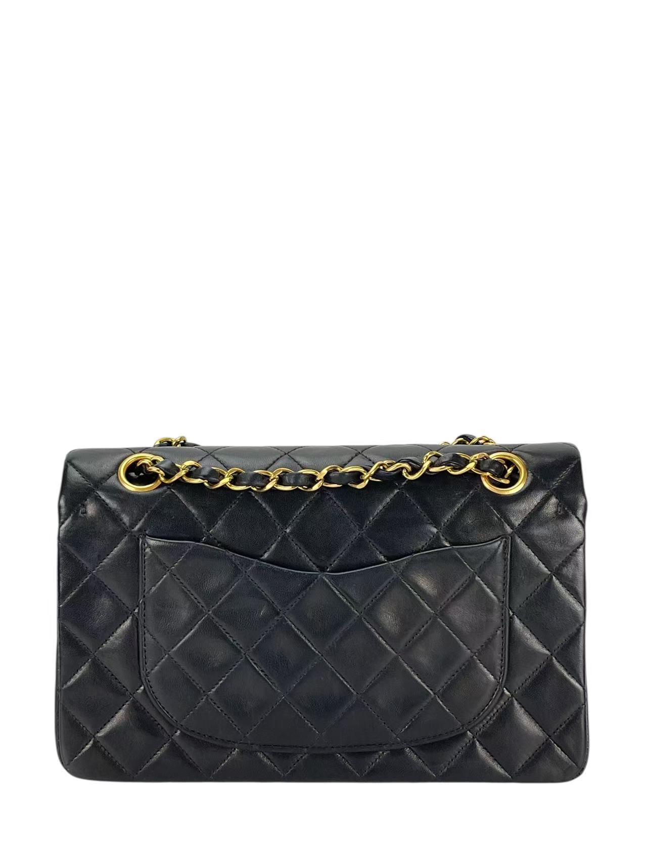CHANEL - Small Classic Double Flap Bag Black Lambskin Gold Hardware (CF23)