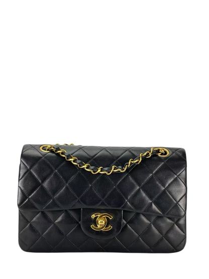 CHANEL - Small Classic Double Flap Bag Black Lambskin Gold Hardware (CF23)