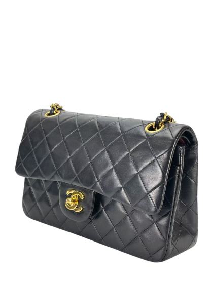 CHANEL - Small Classic Double Flap Bag Black Lambskin Gold Hardware (CF23)