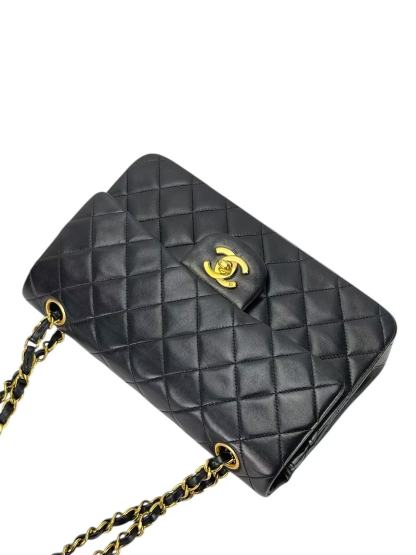 CHANEL - Small Classic Double Flap Bag Black Lambskin Gold Hardware (CF23)