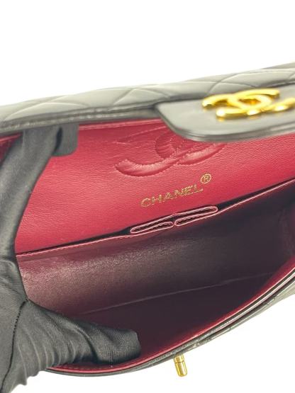 CHANEL - Small Classic Double Flap Bag Black Lambskin Gold Hardware (CF23)