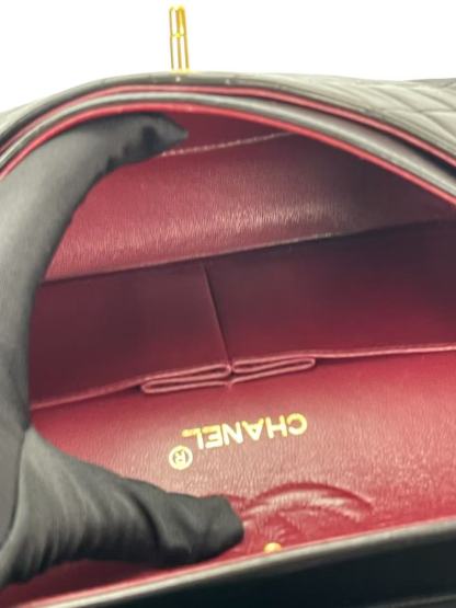 CHANEL - Small Classic Double Flap Bag Black Lambskin Gold Hardware (CF23)