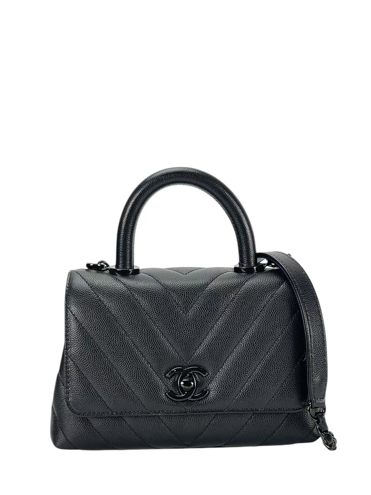 CHANEL - So Black Coco Handle Caviar V-stitch Bag