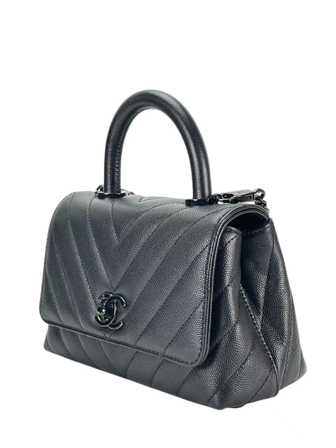 CHANEL - So Black Coco Handle Caviar V-stitch Bag