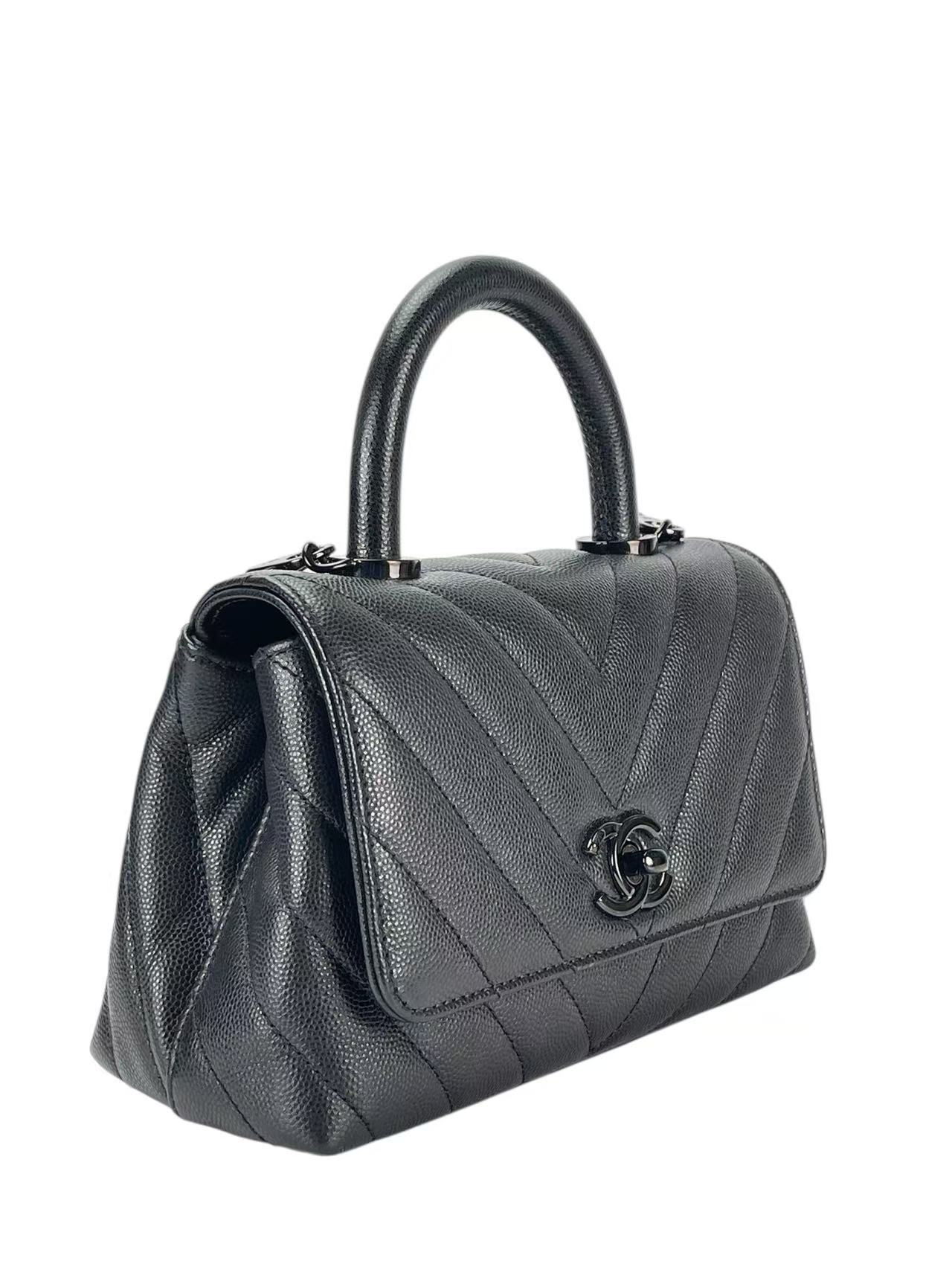 CHANEL - So Black Coco Handle Caviar V-stitch Bag