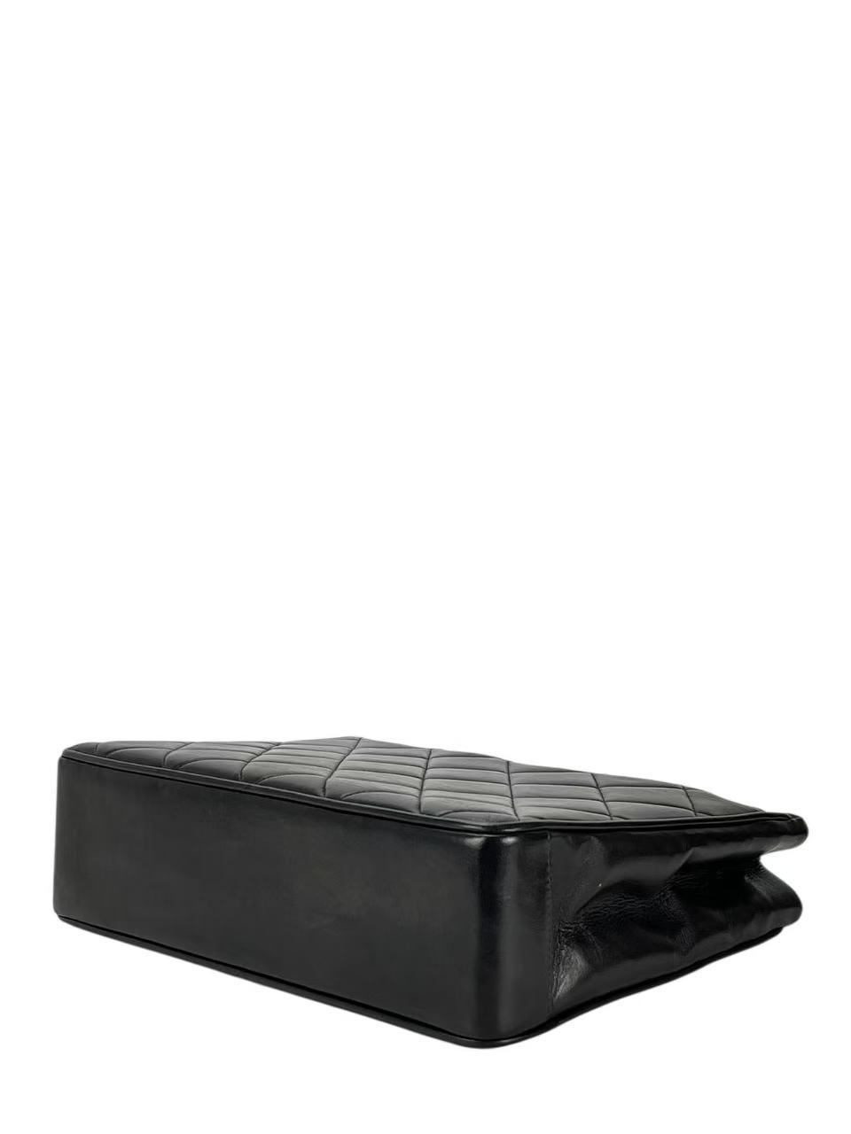 CHANEL - Black Lambskin Double Chain Shoulder Tote Bag Gold Hardware