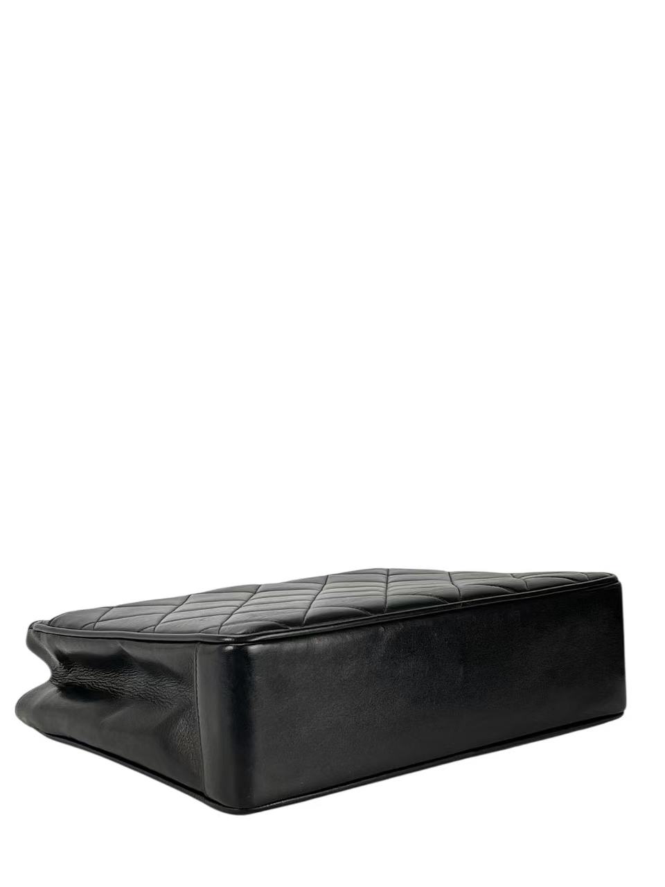 CHANEL - Black Lambskin Double Chain Shoulder Tote Bag Gold Hardware