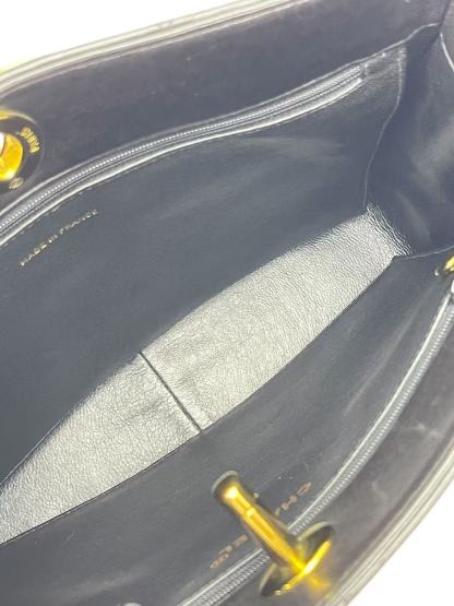 CHANEL - Black Lambskin Double Chain Shoulder Tote Bag Gold Hardware