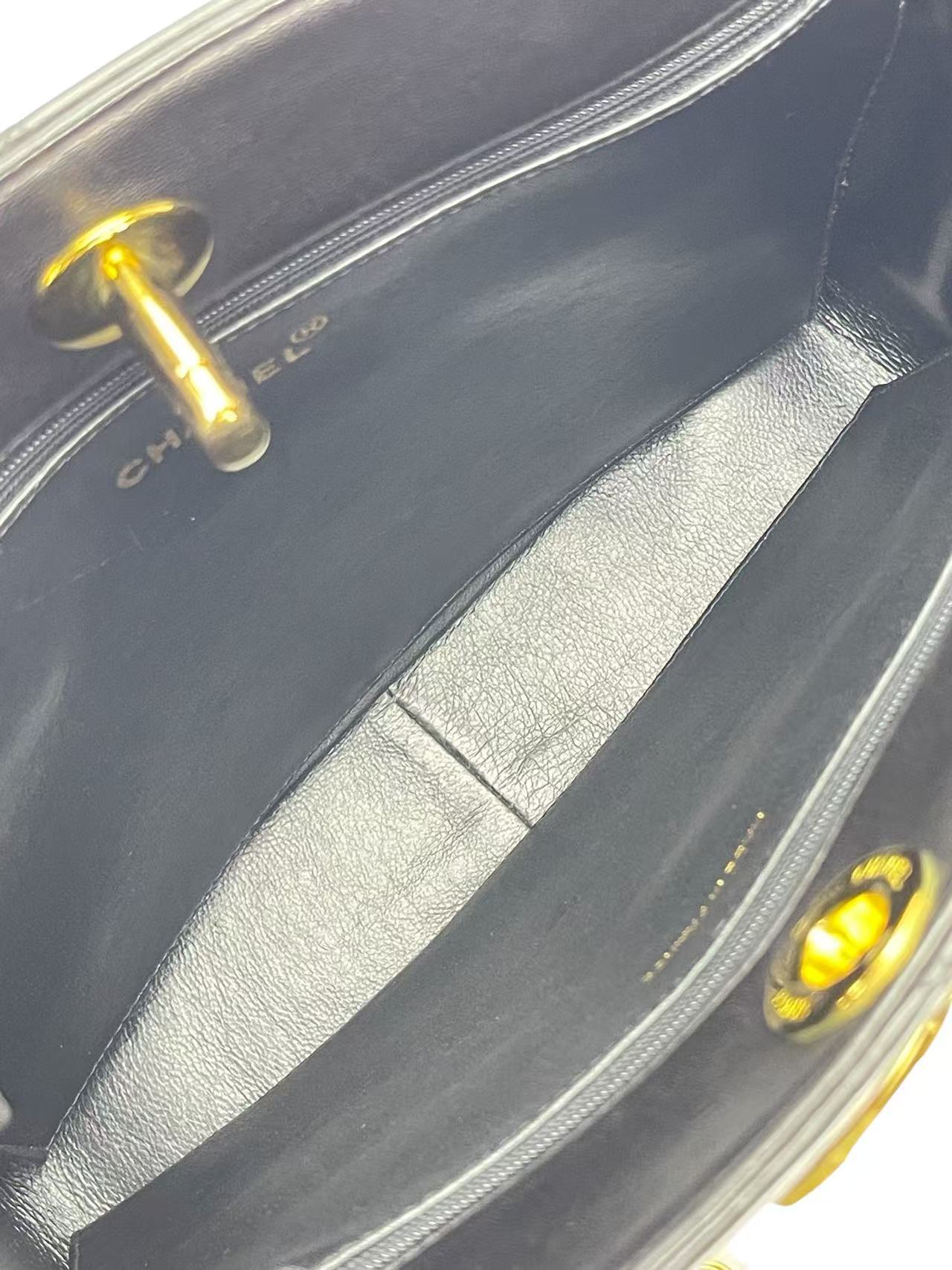 CHANEL - Black Lambskin Double Chain Shoulder Tote Bag Gold Hardware