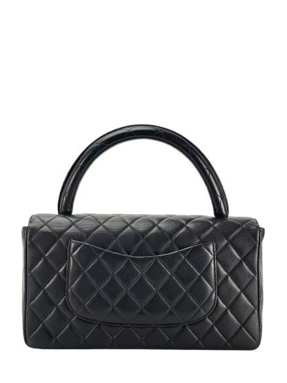 CHANEL - Medium Lambskin Black Top Handle Bag Single Flap Handbag 