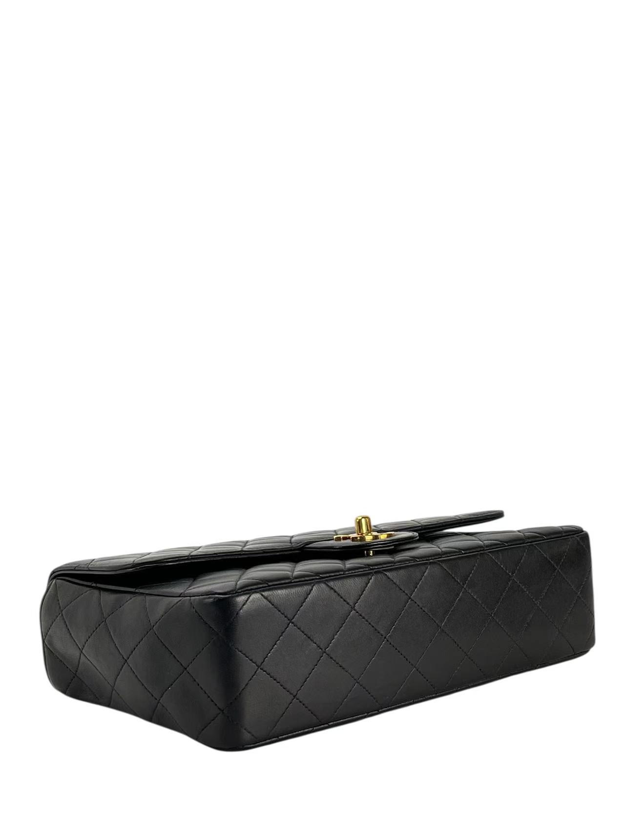 CHANEL - Medium Lambskin Black Top Handle Bag Single Flap Handbag 