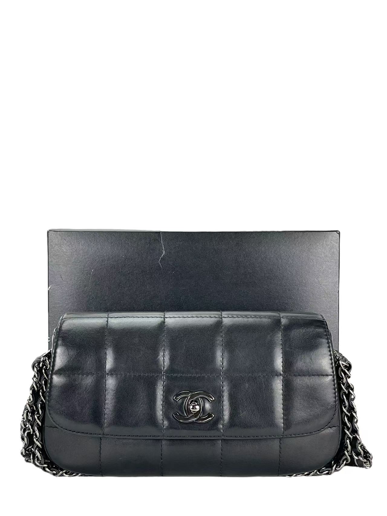 CHANEL - All Black Lambskin Chain Pochette Bag