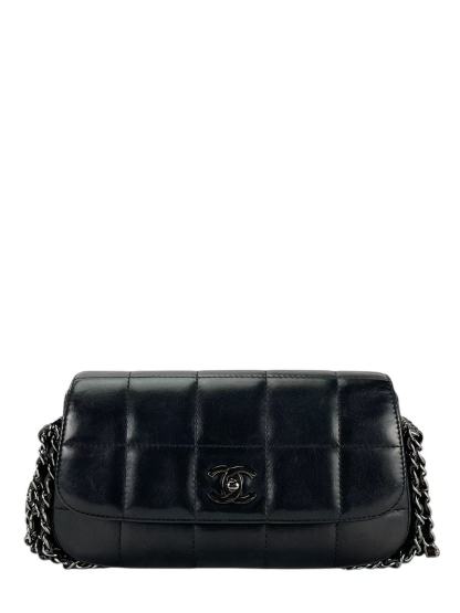 CHANEL - All Black Lambskin Chain Pochette Bag