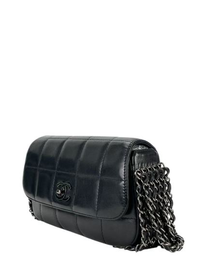 CHANEL - All Black Lambskin Chain Pochette Bag