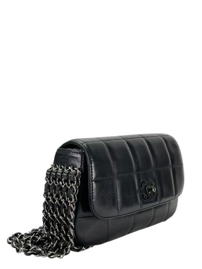 CHANEL - All Black Lambskin Chain Pochette Bag
